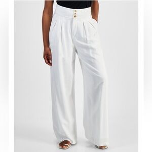 High Rise Pleat-Front Wide Leg Pants